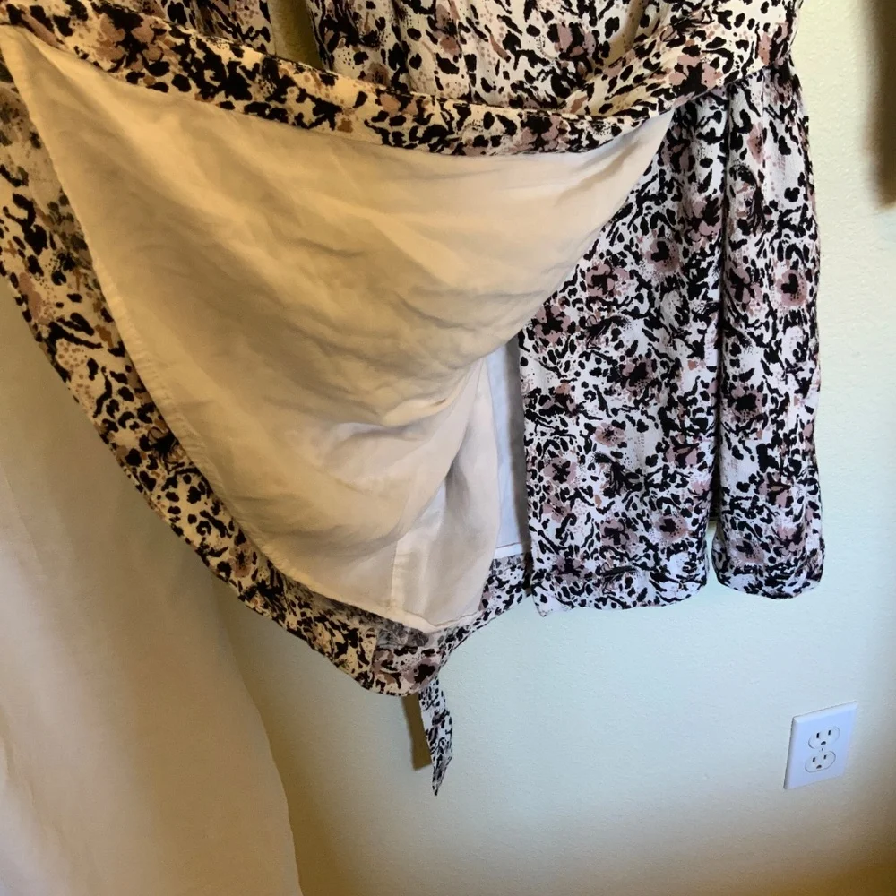 Free People Wrap Dress Leopard Print Pink Black Belted Size Medium